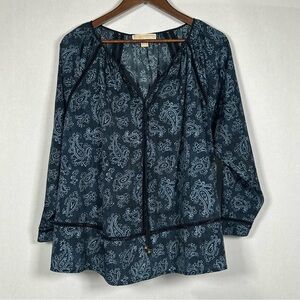 Michael Kors Navy Blue Paisley Print Blouse